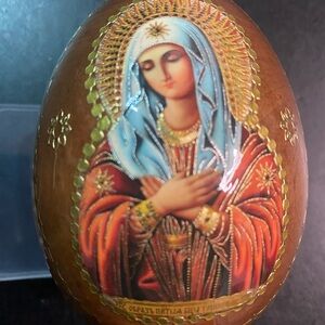 Hand-Painted Religious Icon Decorative Egg - Virgin Mary
